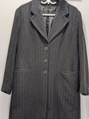 Dark Charcoal Grey Pinstripe Wool Coat - Size US 10